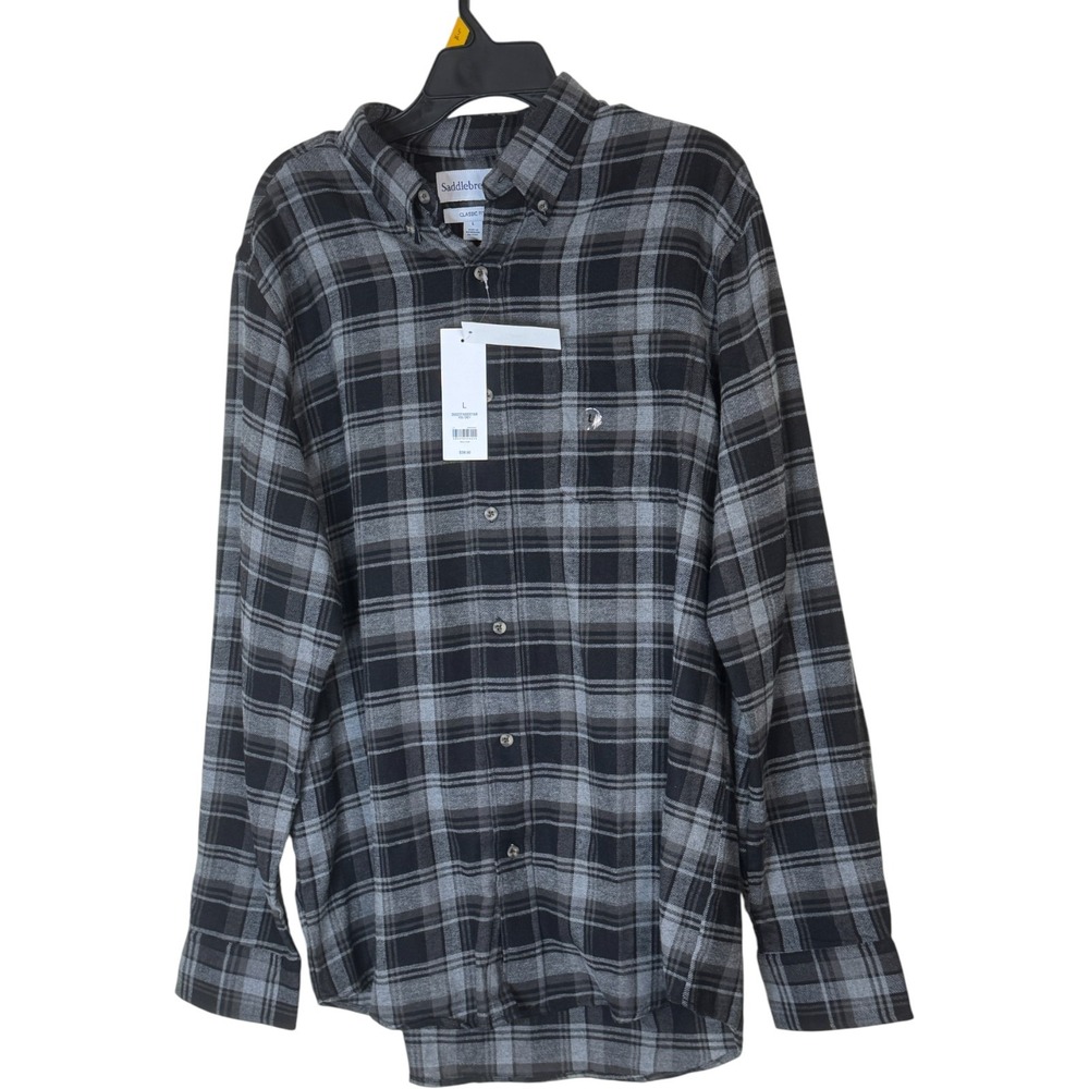 Saddlebred Classic Fit Plaid Flannel Shirt Womens Large Fog Grey Button Down NWT - Picture 2 of 8